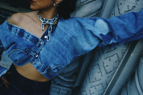 Long Sleeve Denim Bordeaux Jacket