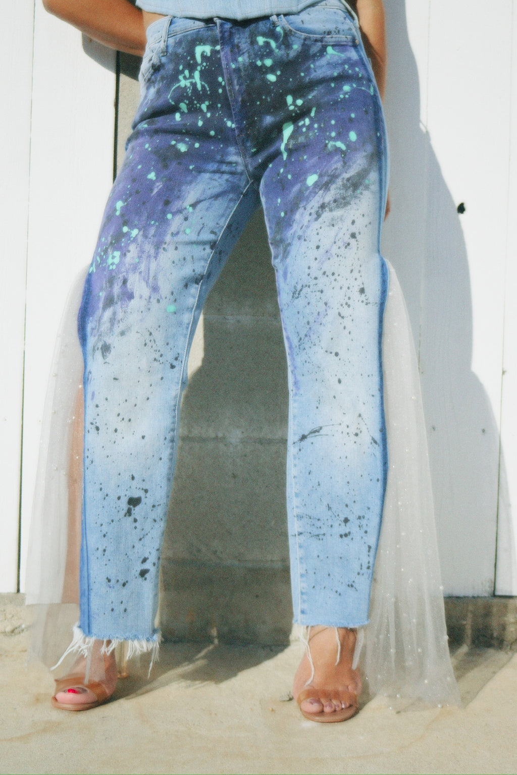 Denim Tulle Pants