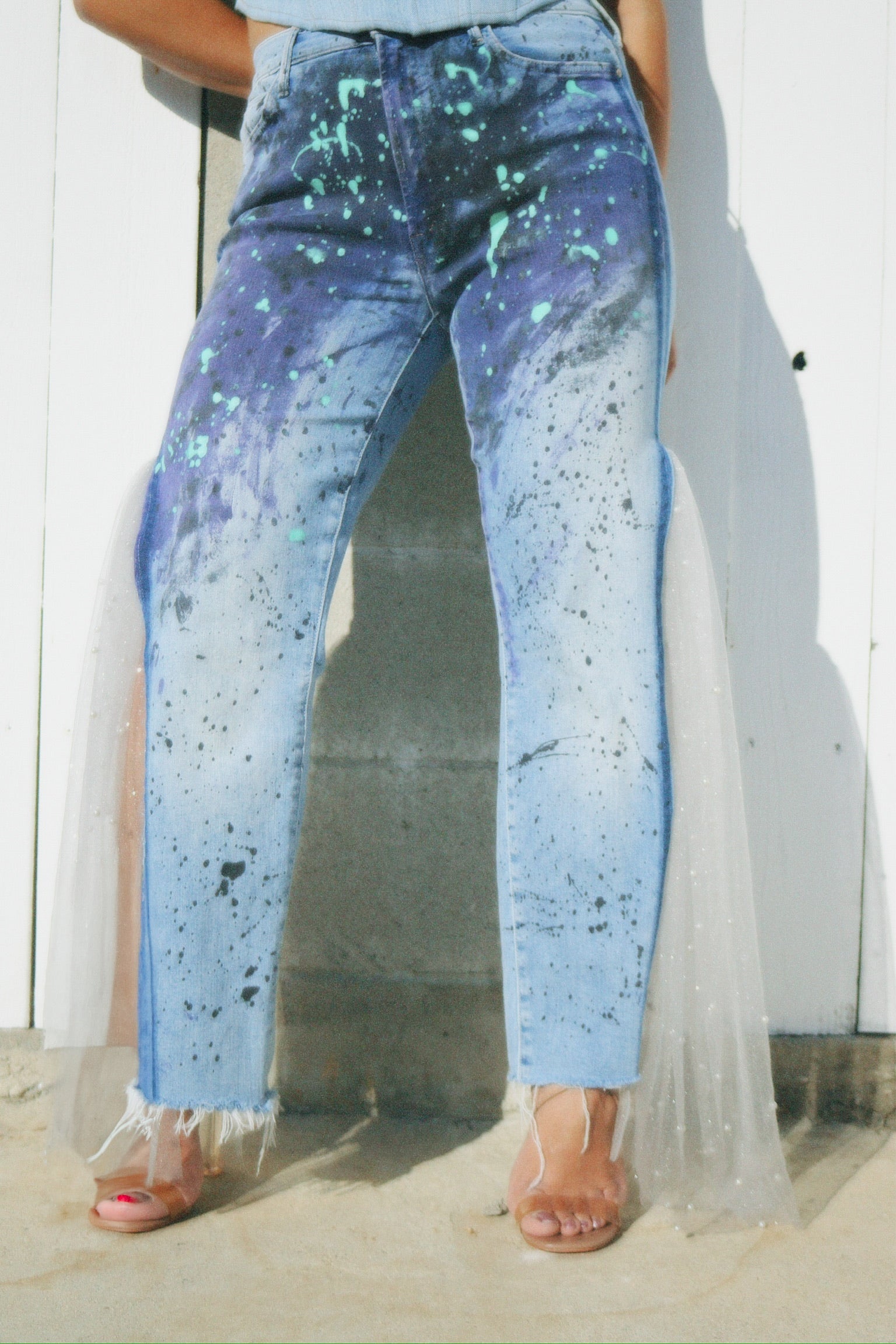 Denim Tulle Pants