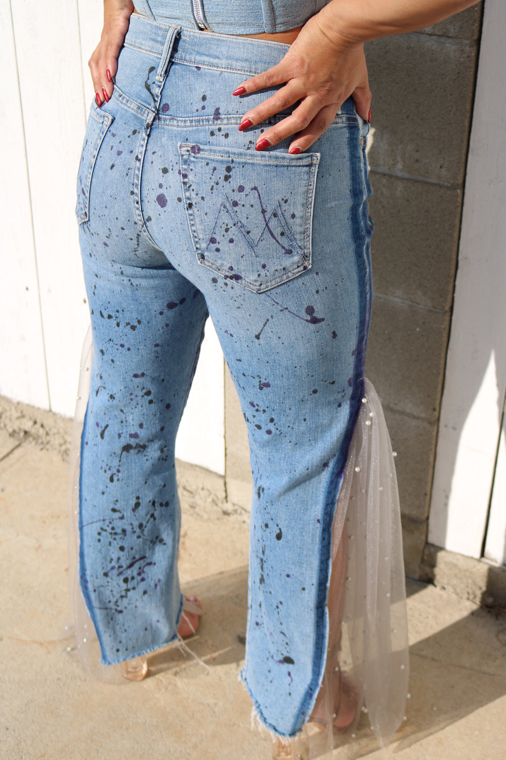 Denim Tulle Pants