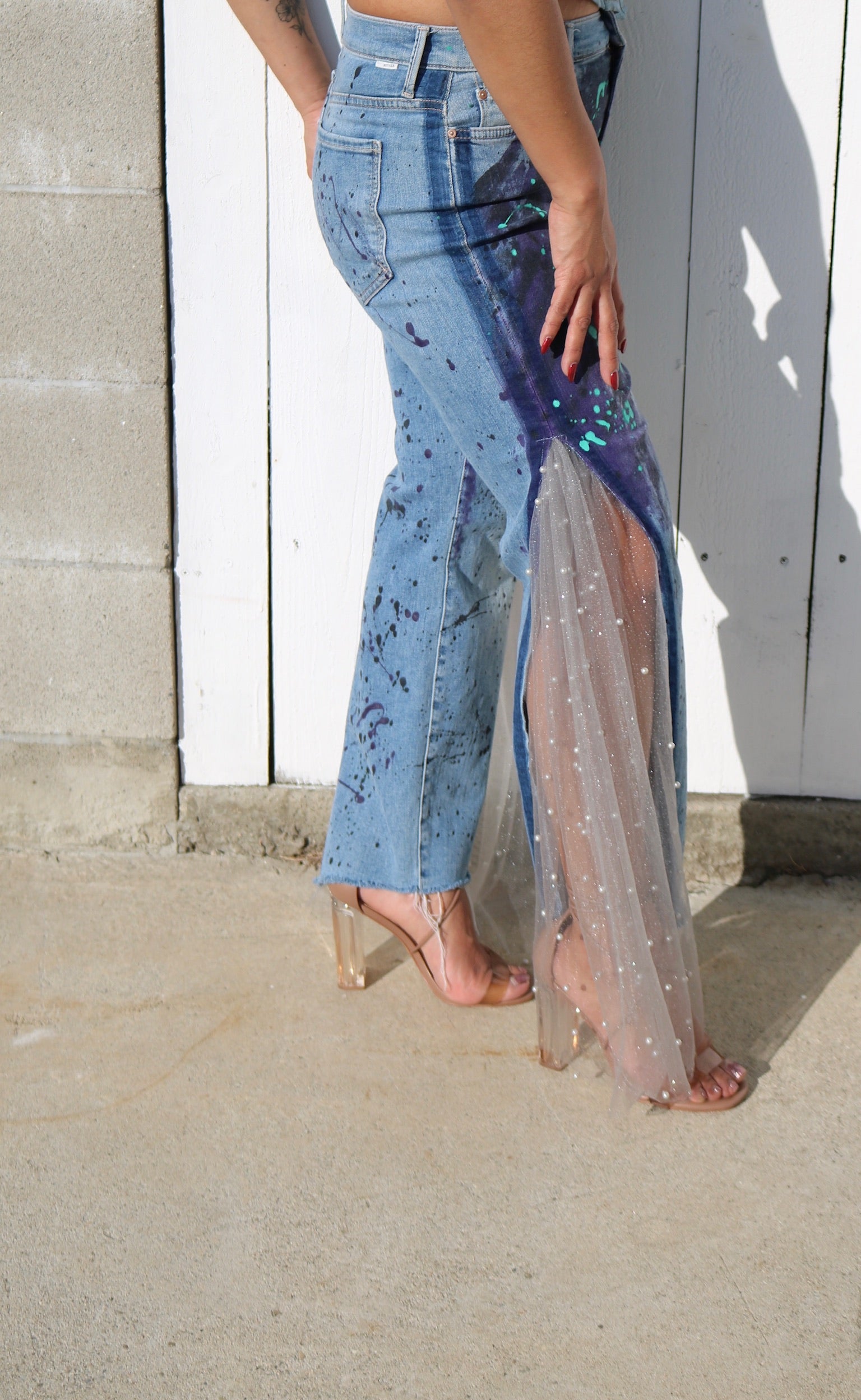 Denim Tulle Pants