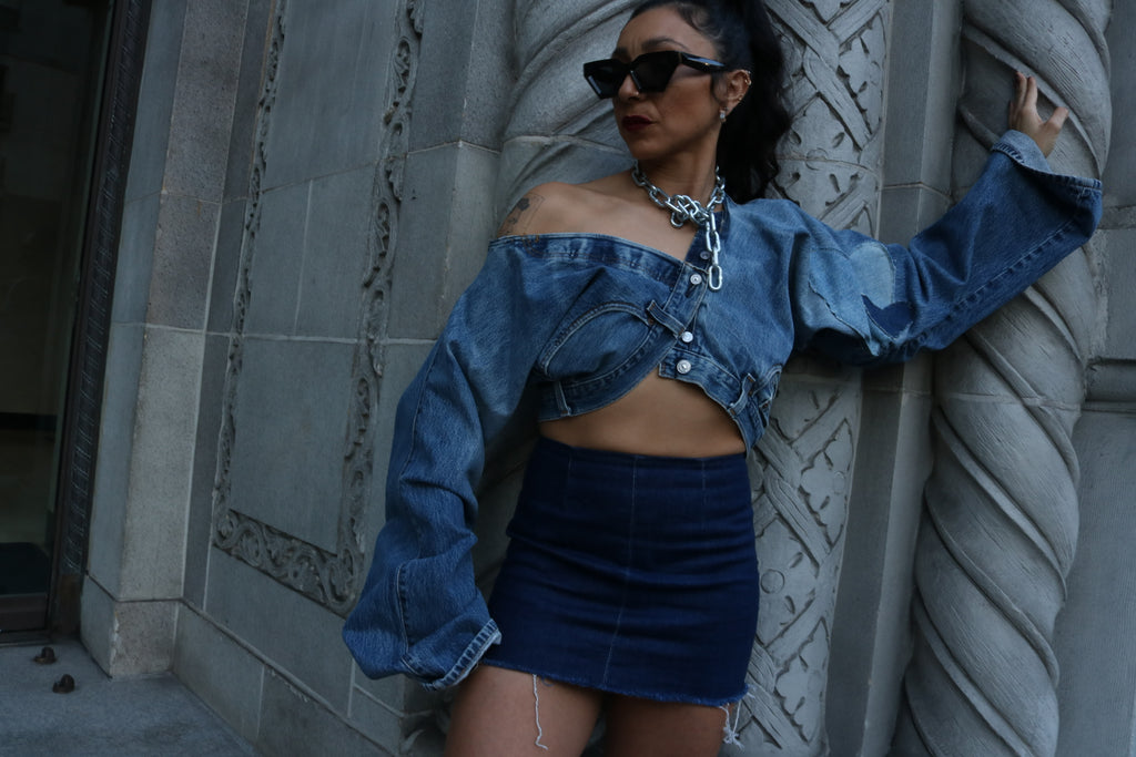 Long Sleeve Denim Bordeaux Jacket