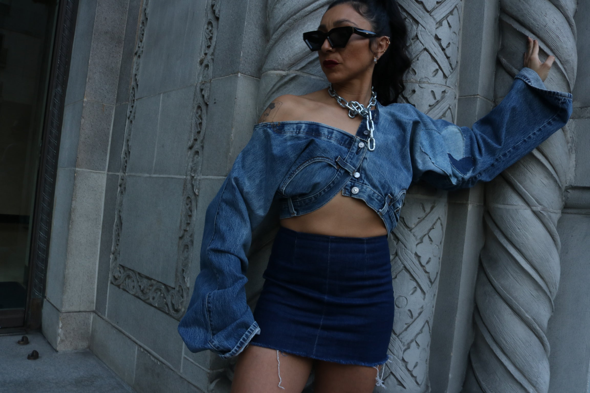 Long Sleeve Denim Bordeaux Jacket